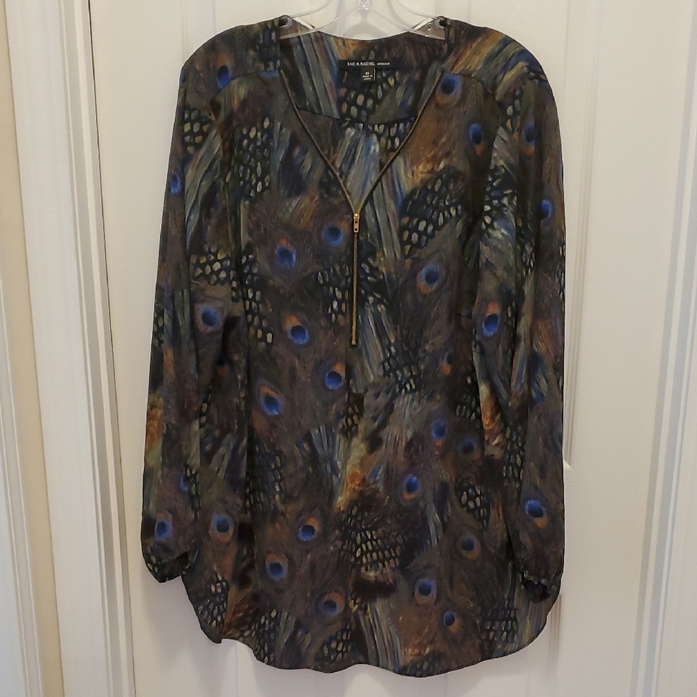 Zac & Rachel 🌻 Peacock Feather Print Tunic Blouse 2X